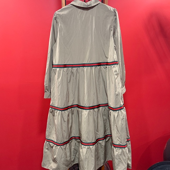 Stylish Tiered Striped 1/4 Button Midi Dress - Picture 7 of 7